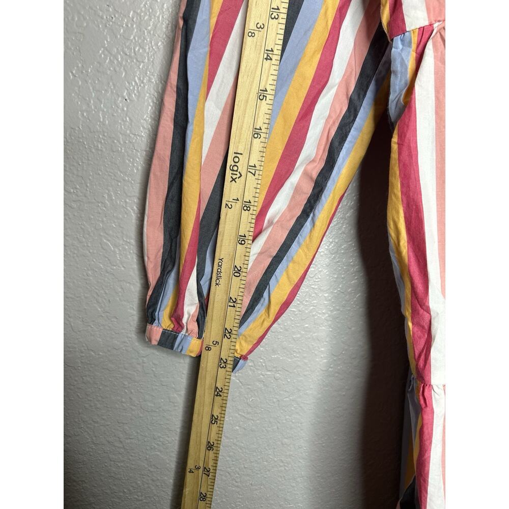 J Crew Tiered Popover Dress Rainbow Striped Cotton Poplin Long Sleeve Petite Med - Picture 6 of 9
